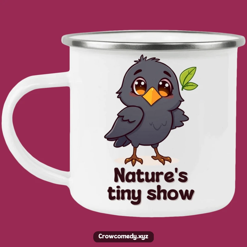 Funny Crow Leaf Camping Mug - Your Curious Outdoor Companion!
